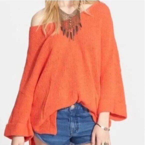 Free People You Found Me Oversized Knitted Sweater Orange Size Small Bohemian - Picture 1 of 8